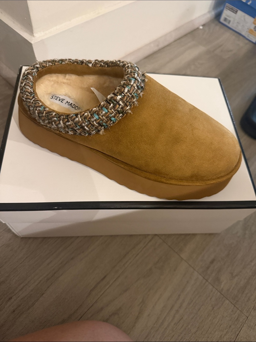 Steve Madden Tan Suede Slip-On Clog with Knit Collar